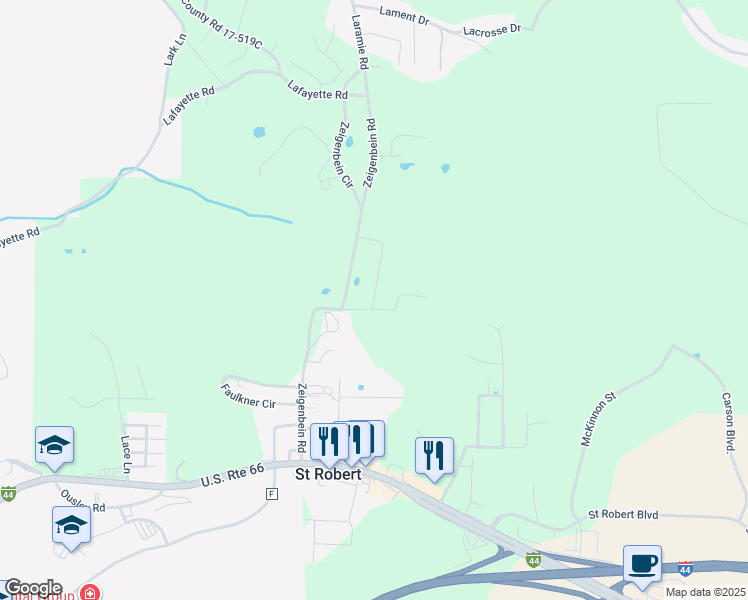 map of restaurants, bars, coffee shops, grocery stores, and more near 131 Andrews Drive in St. Robert