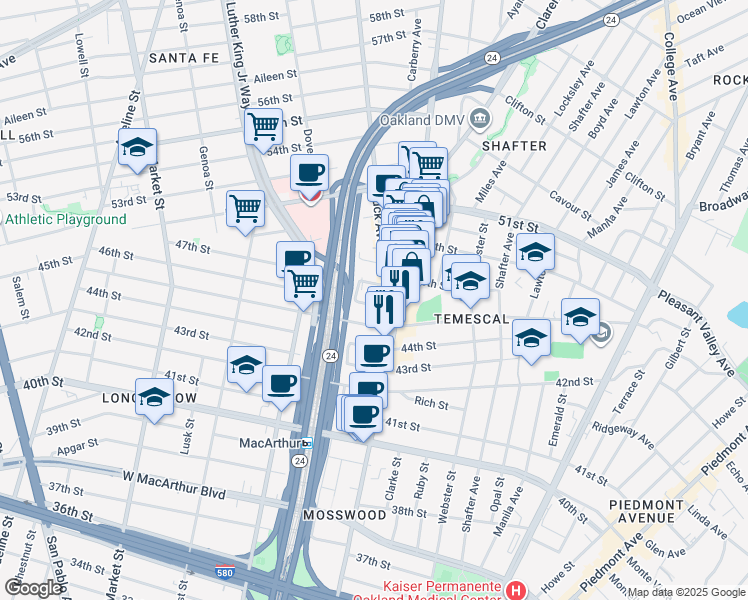 map of restaurants, bars, coffee shops, grocery stores, and more near 559 47th Street in Oakland