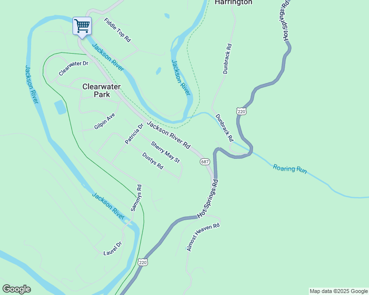 map of restaurants, bars, coffee shops, grocery stores, and more near 2518 Jackson River Road in Covington