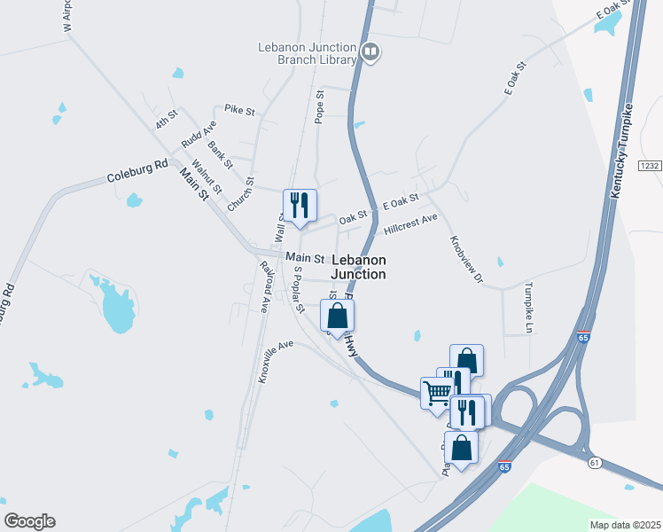 map of restaurants, bars, coffee shops, grocery stores, and more near 176 Main Street in Lebanon Junction