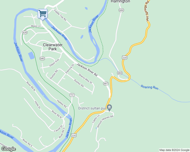 map of restaurants, bars, coffee shops, grocery stores, and more near 2518 Jackson River Road in Covington