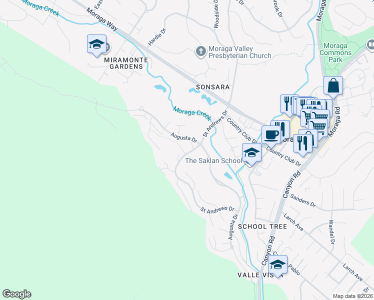 map of restaurants, bars, coffee shops, grocery stores, and more near 4920 N Calle Faja in Moraga