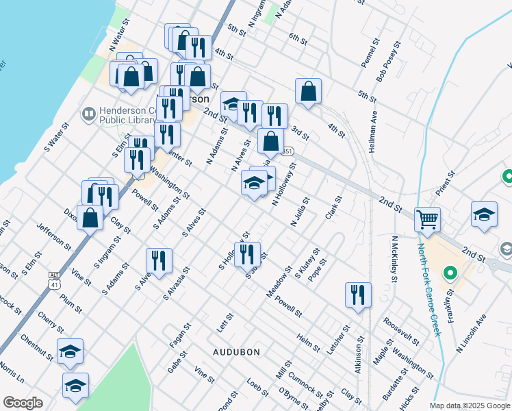 map of restaurants, bars, coffee shops, grocery stores, and more near 851 Center Street in Henderson