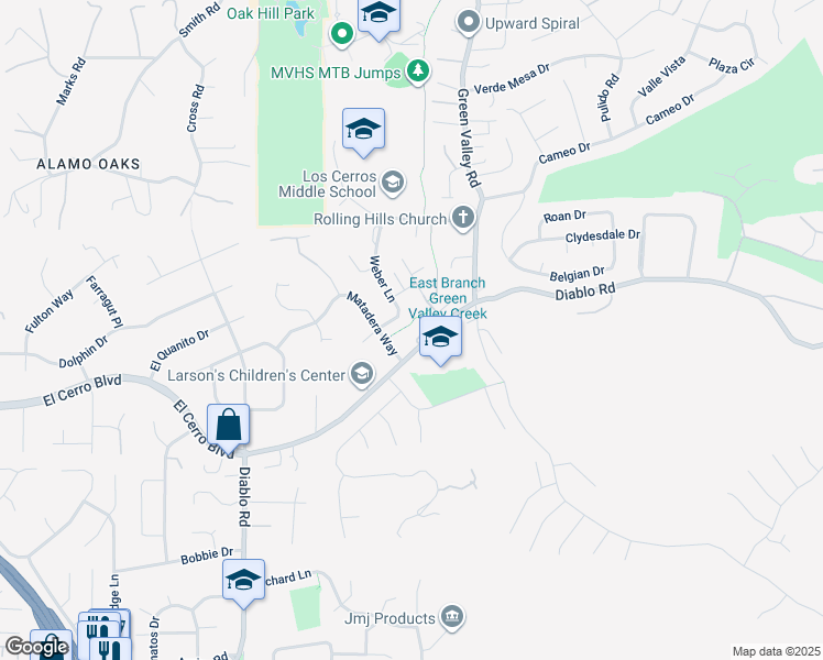 map of restaurants, bars, coffee shops, grocery stores, and more near 950 Diablo Road in Danville