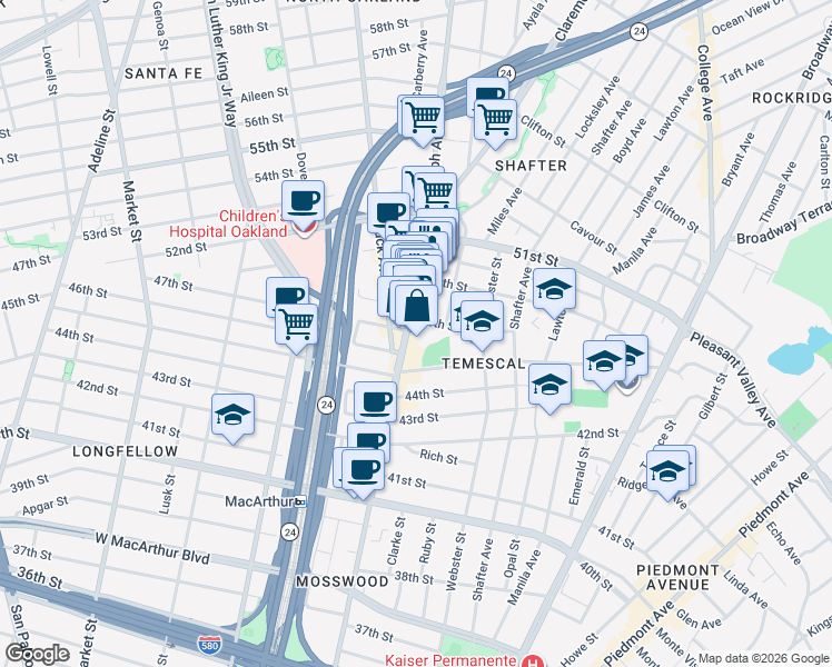 map of restaurants, bars, coffee shops, grocery stores, and more near 482 48th Street in Oakland