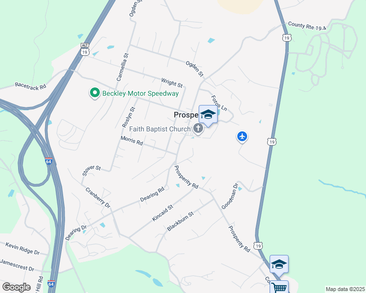 map of restaurants, bars, coffee shops, grocery stores, and more near 432 Prosperity Road in Mount Hope