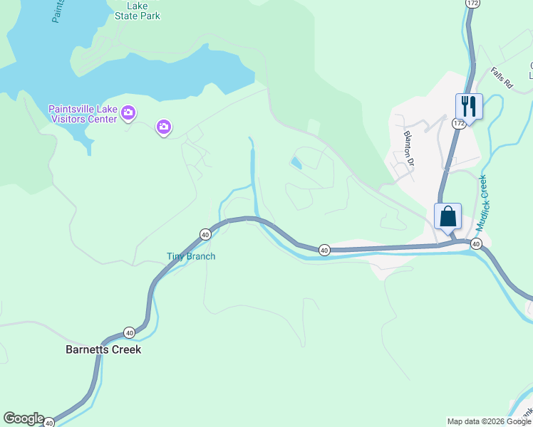 map of restaurants, bars, coffee shops, grocery stores, and more near Highway 40 in Staffordsville