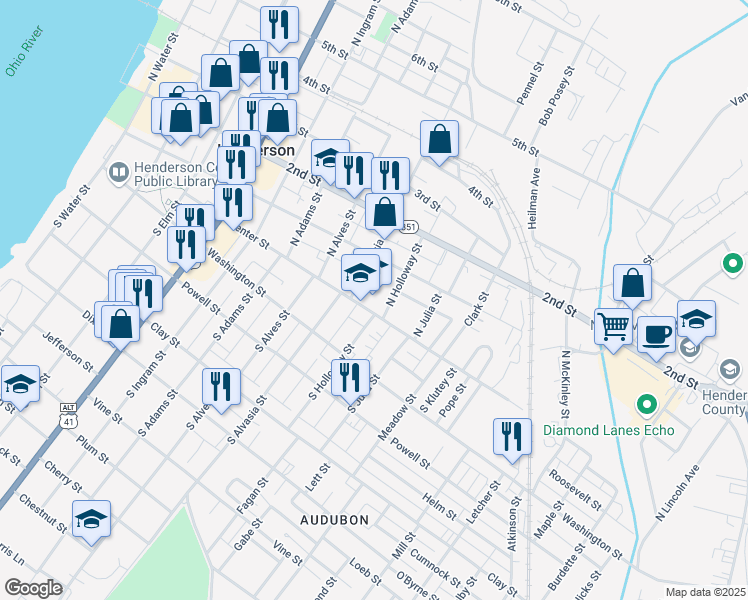map of restaurants, bars, coffee shops, grocery stores, and more near 851 Center Street in Henderson