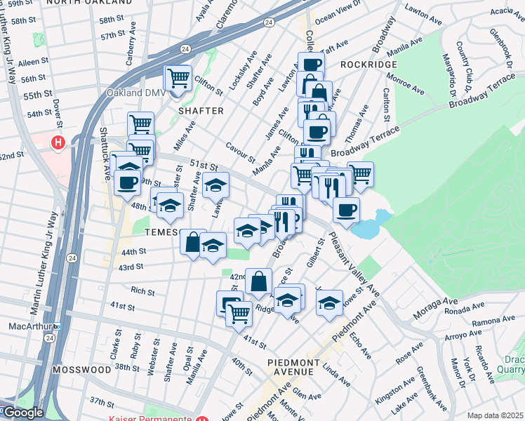 map of restaurants, bars, coffee shops, grocery stores, and more near 332 49th Street in Oakland