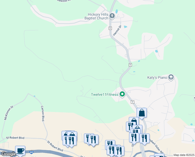map of restaurants, bars, coffee shops, grocery stores, and more near 16999 Liberty Drive in Saint Robert