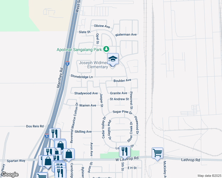 map of restaurants, bars, coffee shops, grocery stores, and more near 748 Limestone Avenue in Lathrop