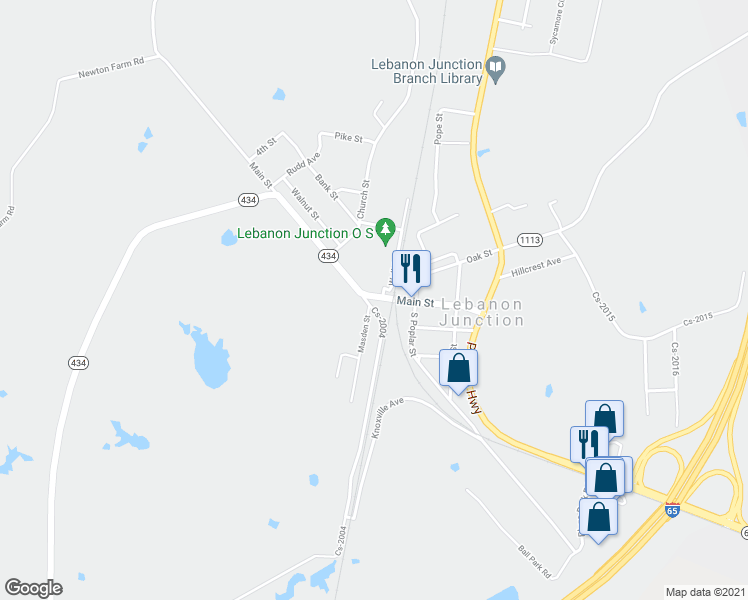 map of restaurants, bars, coffee shops, grocery stores, and more near 349 Main Street in Lebanon Junction