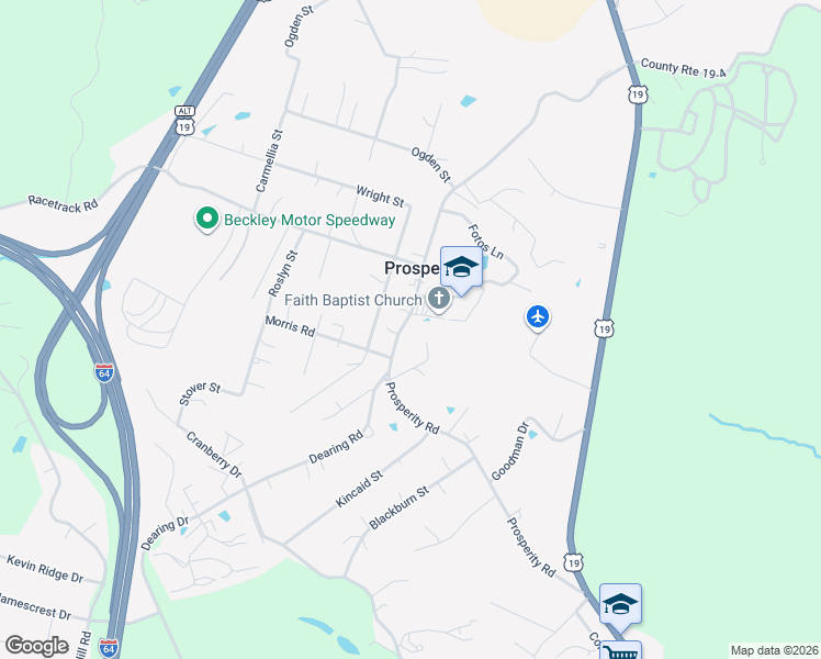 map of restaurants, bars, coffee shops, grocery stores, and more near 432 Prosperity Road in Mount Hope