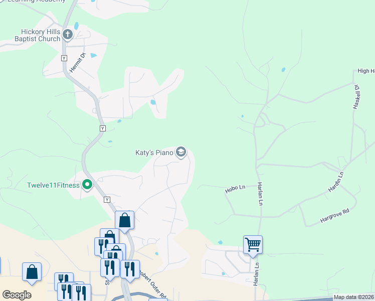 map of restaurants, bars, coffee shops, grocery stores, and more near 117 Creek View Drive in Saint Robert