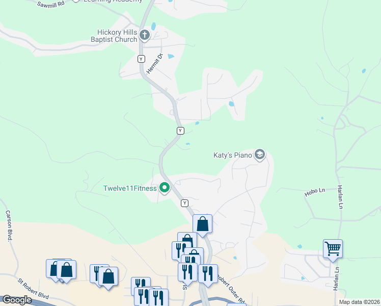 map of restaurants, bars, coffee shops, grocery stores, and more near 16601 Holland Drive in Saint Robert