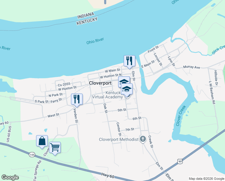 map of restaurants, bars, coffee shops, grocery stores, and more near 200 3rd Street in Cloverport
