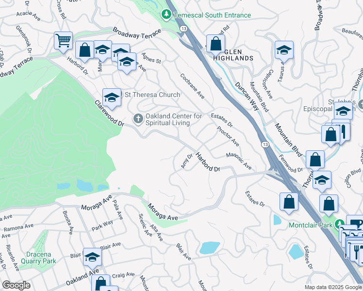 map of restaurants, bars, coffee shops, grocery stores, and more near 5325 Harbord Drive in Oakland