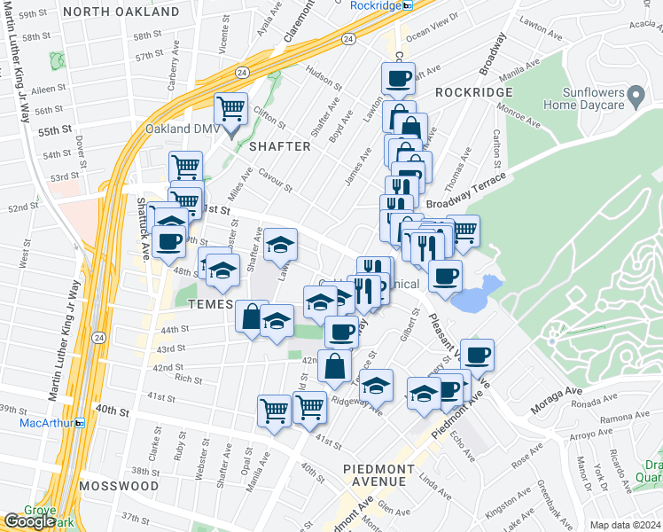 map of restaurants, bars, coffee shops, grocery stores, and more near 332 49th Street in Oakland