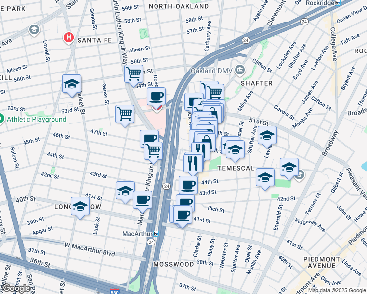 map of restaurants, bars, coffee shops, grocery stores, and more near 559 47th Street in Oakland
