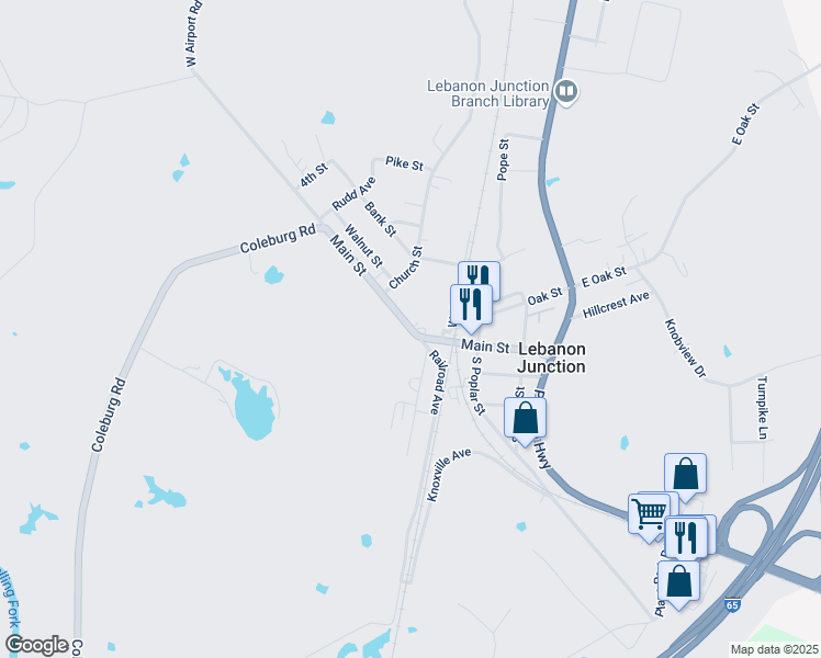 map of restaurants, bars, coffee shops, grocery stores, and more near 349 Main Street in Lebanon Junction