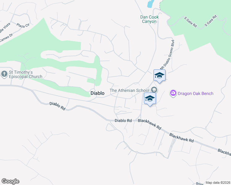 map of restaurants, bars, coffee shops, grocery stores, and more near Alameda Diablo in Diablo