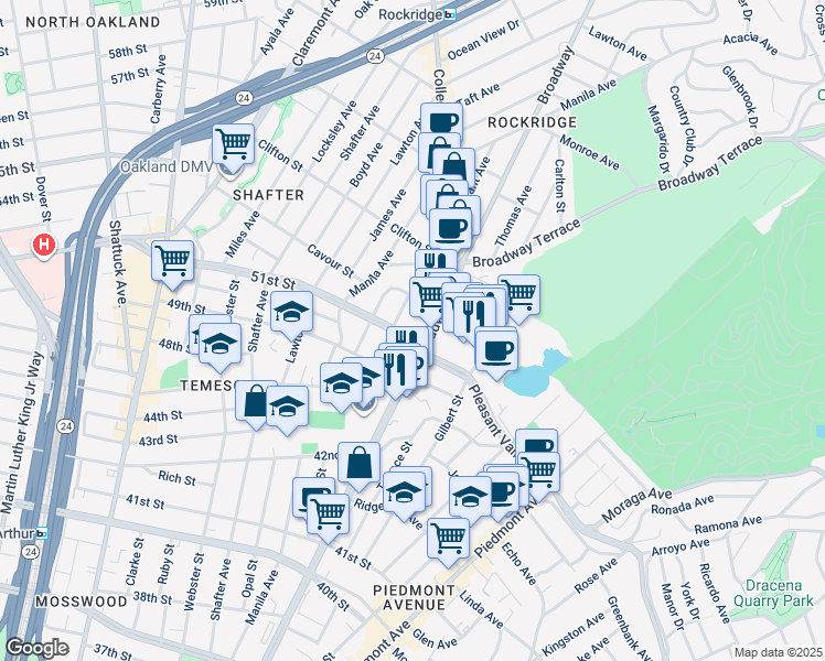 map of restaurants, bars, coffee shops, grocery stores, and more near 310 51st Street in Oakland