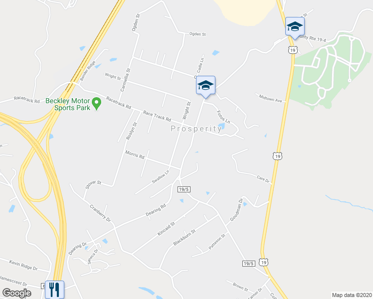 map of restaurants, bars, coffee shops, grocery stores, and more near 465 Prosperity Road in Mount Hope