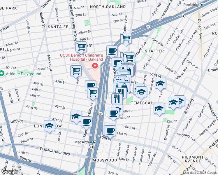 map of restaurants, bars, coffee shops, grocery stores, and more near 577 48th Street in Oakland