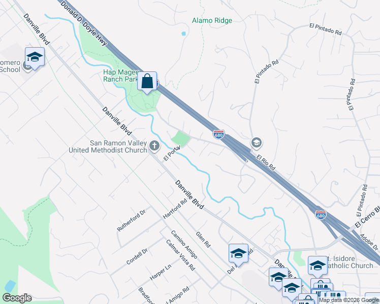 map of restaurants, bars, coffee shops, grocery stores, and more near 50 Kendall Lane in Danville