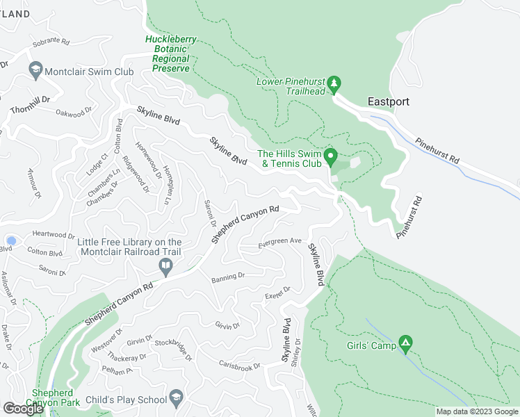map of restaurants, bars, coffee shops, grocery stores, and more near 6855 Shepherd Canyon Road in Oakland
