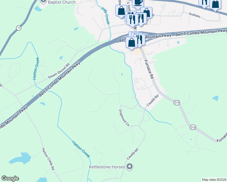 map of restaurants, bars, coffee shops, grocery stores, and more near 209 Oak Ridge Drive in Stanton