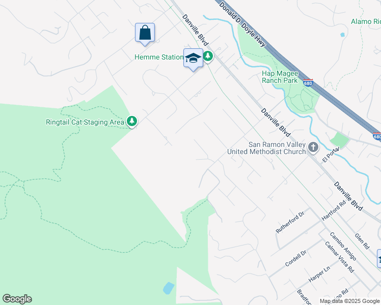 map of restaurants, bars, coffee shops, grocery stores, and more near 2 Alamo Glen Court in Alamo