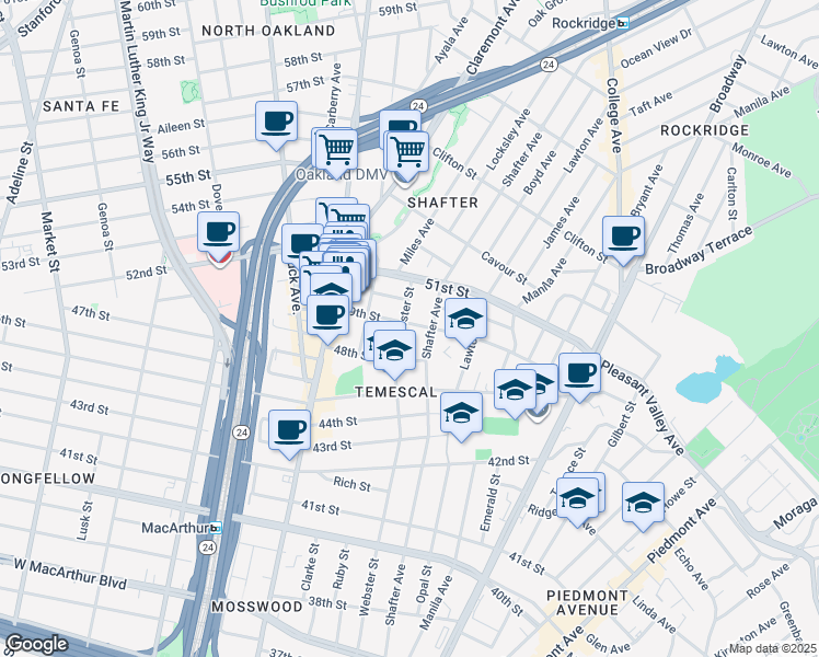 map of restaurants, bars, coffee shops, grocery stores, and more near 400 49th Street in Oakland