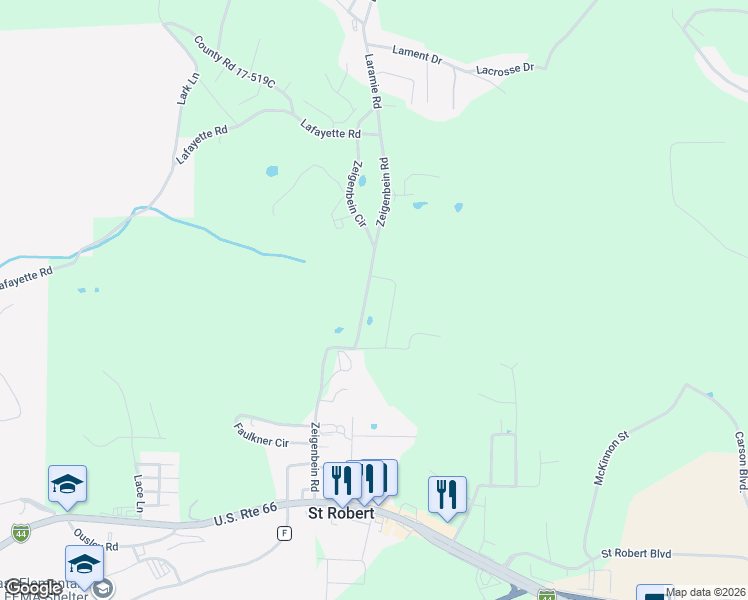 map of restaurants, bars, coffee shops, grocery stores, and more near 151 Zeigenbein Road in Saint Robert