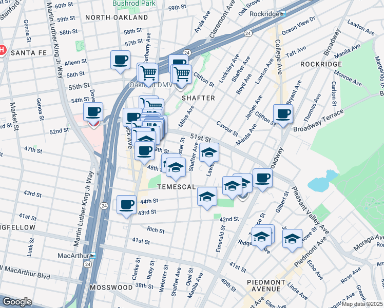 map of restaurants, bars, coffee shops, grocery stores, and more near 400 49th Street in Oakland