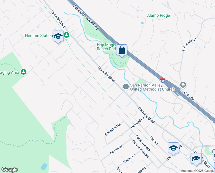 map of restaurants, bars, coffee shops, grocery stores, and more near 117 Leona Court in Alamo