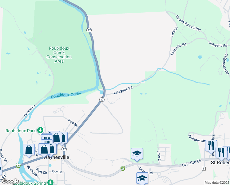 map of restaurants, bars, coffee shops, grocery stores, and more near 800 Missouri 17 in Waynesville