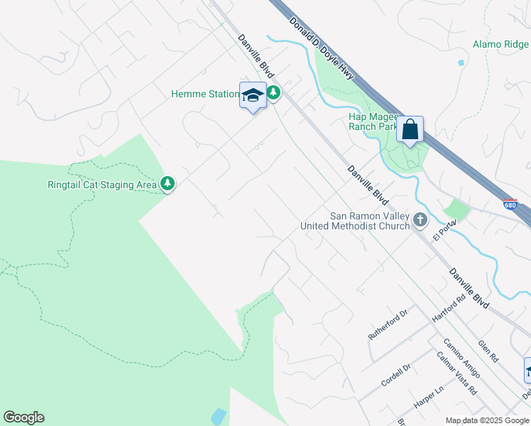 map of restaurants, bars, coffee shops, grocery stores, and more near 128 Irongate Court in Alamo