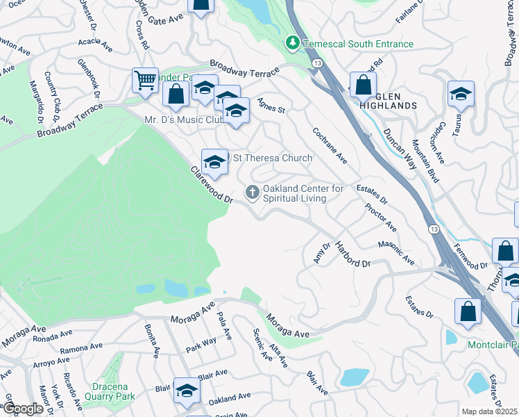 map of restaurants, bars, coffee shops, grocery stores, and more near 25 Truitt Lane in Oakland