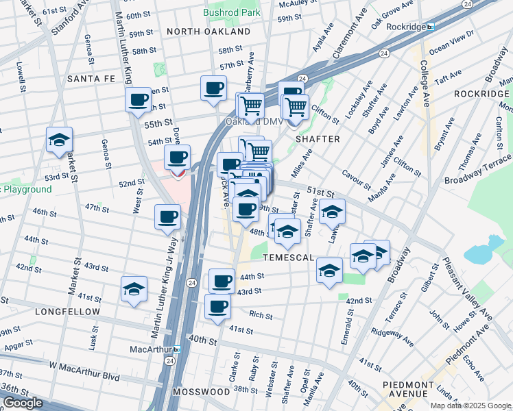 map of restaurants, bars, coffee shops, grocery stores, and more near 482 49th Street in Oakland
