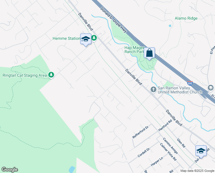 map of restaurants, bars, coffee shops, grocery stores, and more near 160 Camille Avenue in Alamo