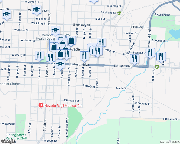 map of restaurants, bars, coffee shops, grocery stores, and more near 501 East Arch Street in Nevada