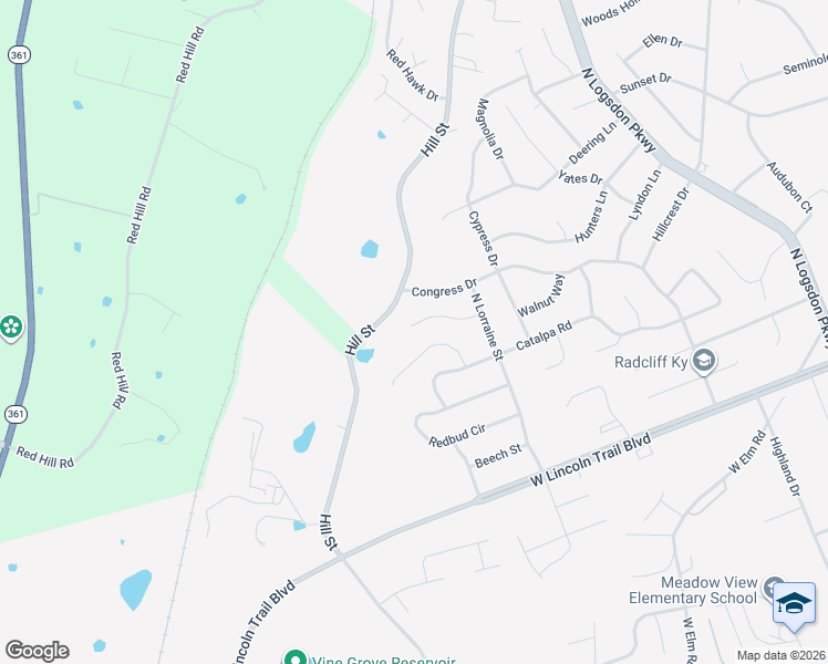map of restaurants, bars, coffee shops, grocery stores, and more near 1565 Willow Way in Radcliff