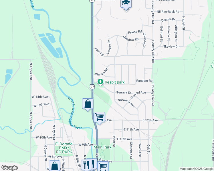 map of restaurants, bars, coffee shops, grocery stores, and more near 213 Random Road in El Dorado