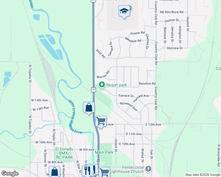 map of restaurants, bars, coffee shops, grocery stores, and more near 213 Random Road in El Dorado
