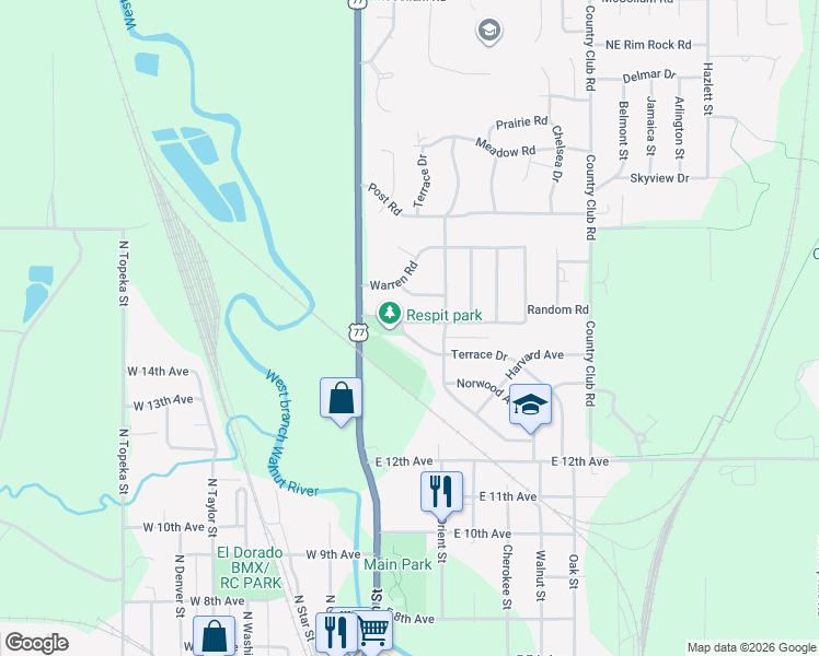 map of restaurants, bars, coffee shops, grocery stores, and more near 213 Random Road in El Dorado
