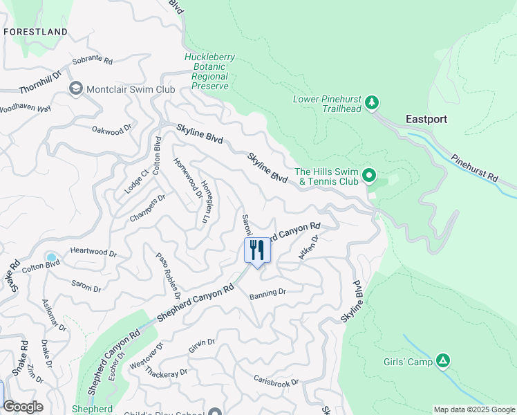 map of restaurants, bars, coffee shops, grocery stores, and more near 7 East Circle in Oakland