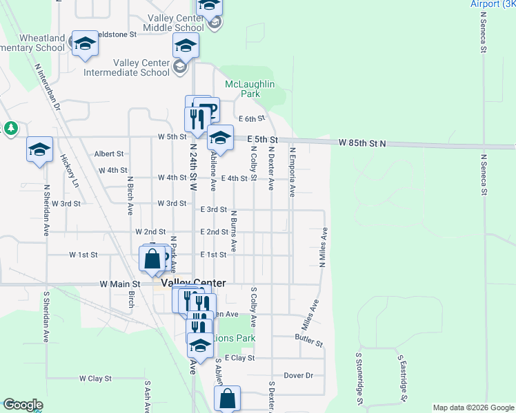 map of restaurants, bars, coffee shops, grocery stores, and more near 400 North Colby Avenue in Valley Center