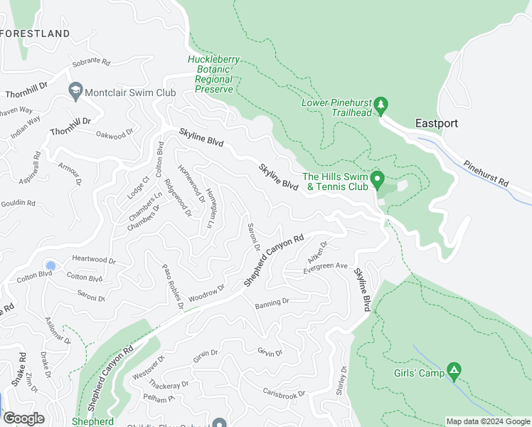 map of restaurants, bars, coffee shops, grocery stores, and more near 7 East Circle in Oakland