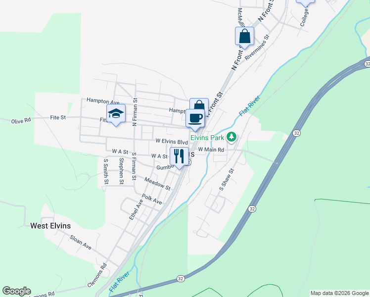 map of restaurants, bars, coffee shops, grocery stores, and more near 116 South Morice Street in Park Hills